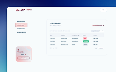Transactions UI dashboarddesign minimal productdesign ui