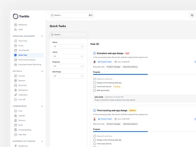 Tracklio - Quick Task - Project Management Dashboard clean dashboard dashboard dashboard ui job management project management quick task task task kanban task list task management team management time management ui design visual design web app
