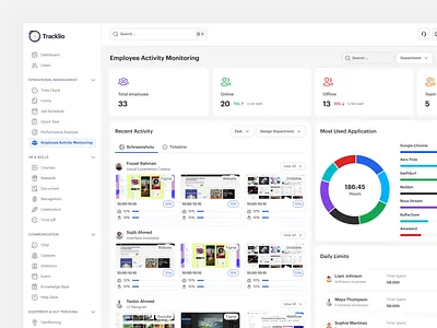 Tracklio - Employee Activity Monitoring Dashboard activity activity monitoring dashboard dashboard design employee monitoring project management dashboard project monitoring saas task monitorinng team monitoring ui ux design visual design web app web application
