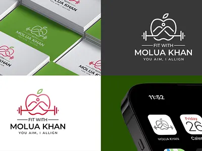 FIT WITH MOLUA KHAN, FITNESS AND GYM MINIMAL LOGO DESIGN 3d design fitness graphic design illustration logo minimal moluakhan motion graphics typography ui ux