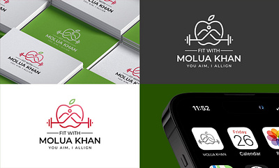 FIT WITH MOLUA KHAN, FITNESS AND GYM MINIMAL LOGO DESIGN 3d design fitness graphic design illustration logo minimal moluakhan motion graphics typography ui ux