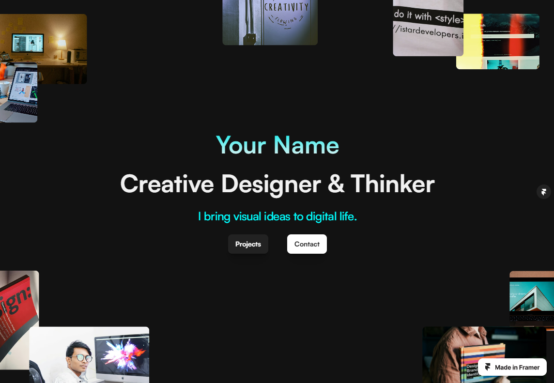 Dark designer/photographer portfolio dark designer framer neon portfolio template webflow