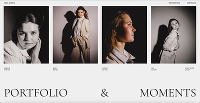 Portfolio website for a model branding corporate website design design site designsite figma landing page model portfolio readymag ui ui design ux ui web design webflow website