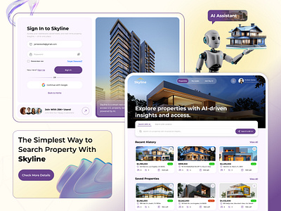 Skyline– AI-Powered Real Estate Search Experience aiindesign aipropertyfinder dashboarddesign dribbbleui kazzaai onboardingui productdesign propertyapp propertysearch proptechdesign purpleuitheme realestateapp realestatedashboard saaswebappdesign signinpagedesign smartpropertysearch smartsearch uiux design uxcasestudy webappui