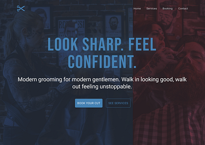 Modern Male Grooming Salon Landing Page – Bold & Masculine UX barber shop ui design barbershop landing page darkui grooming service landing page hair salon landing page for men male grooming website design mens beauty website design mens haircut web design mens salon landing page mens spa website ui mobile ui react.js shaving and grooming ui design ui user experience