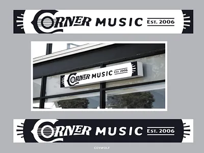 Signage - Corner Music branding design font design graphic design guitar identity design lessons lettering logo logo design logos music print retro school sign signage store typography vintage