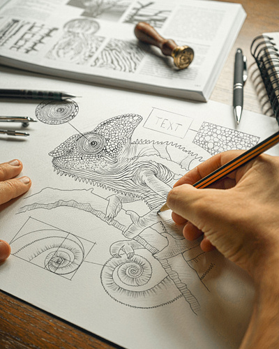 Chameleon Pencil Sketch - Human Security badge design black and white illustration branding chameleon illustration design emblem design engraving illustration graphic design hand drawn illustration pencil sketch vintage illustration