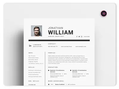 Modern resume design with minimal color application architecture bio cv data flat graphic design indesign job minimal personal print design professional resume