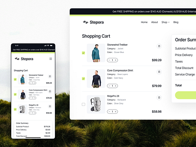 Stepora – Cart Page cart cart page checkout e commerce e commerce website ecommerce ecommerce sport figma framer landing page mobile app order product product design shop website shopify shopping shopping app shopping cart webflow