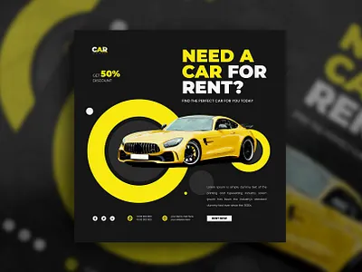 Rent a car banner banner business car car rental flyer online post poster rent car rental service social media template yellow