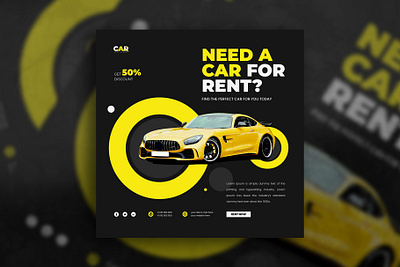 Rent a car banner banner business car car rental flyer online post poster rent car rental service social media template yellow