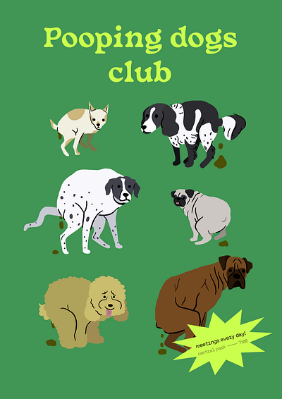 Poster. Pooping dogs club dogs flat illustration illustrator photoshop poster