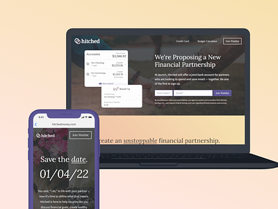 Hitched - Banking for Couples and Newlyweds banking couples financial services fintech hitched married newlyweds web design wedding