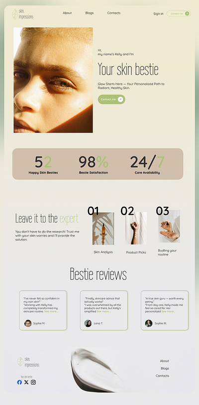 Daily UI 002 Landing Page care coach customer dailyui design heather herosection landing landingpage page product skin skincare ui ux website