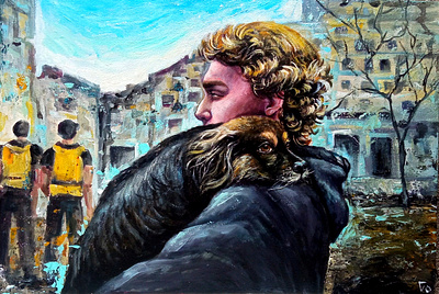 Original Acrylic Painting – Ukrainian War Art from Photo art dog hand painted handmade man paint painting people ukraine war