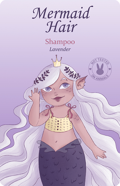 Lavender Little Mermaid. Character for Kids Shampoo Packaging 2d adorable art artist branding cartoon character design children illustration cute design fairytale for kids girl illustration illustrator magic package design packaging