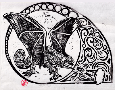 Dragons graphic design illustration linocut