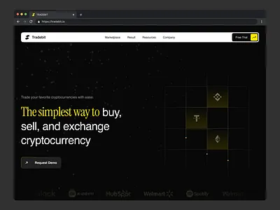 Tradebit - Crypto Landing Hero Section clean design crypto cryptocurrency dark mode financial header hero investment landing page nft token uiux web design