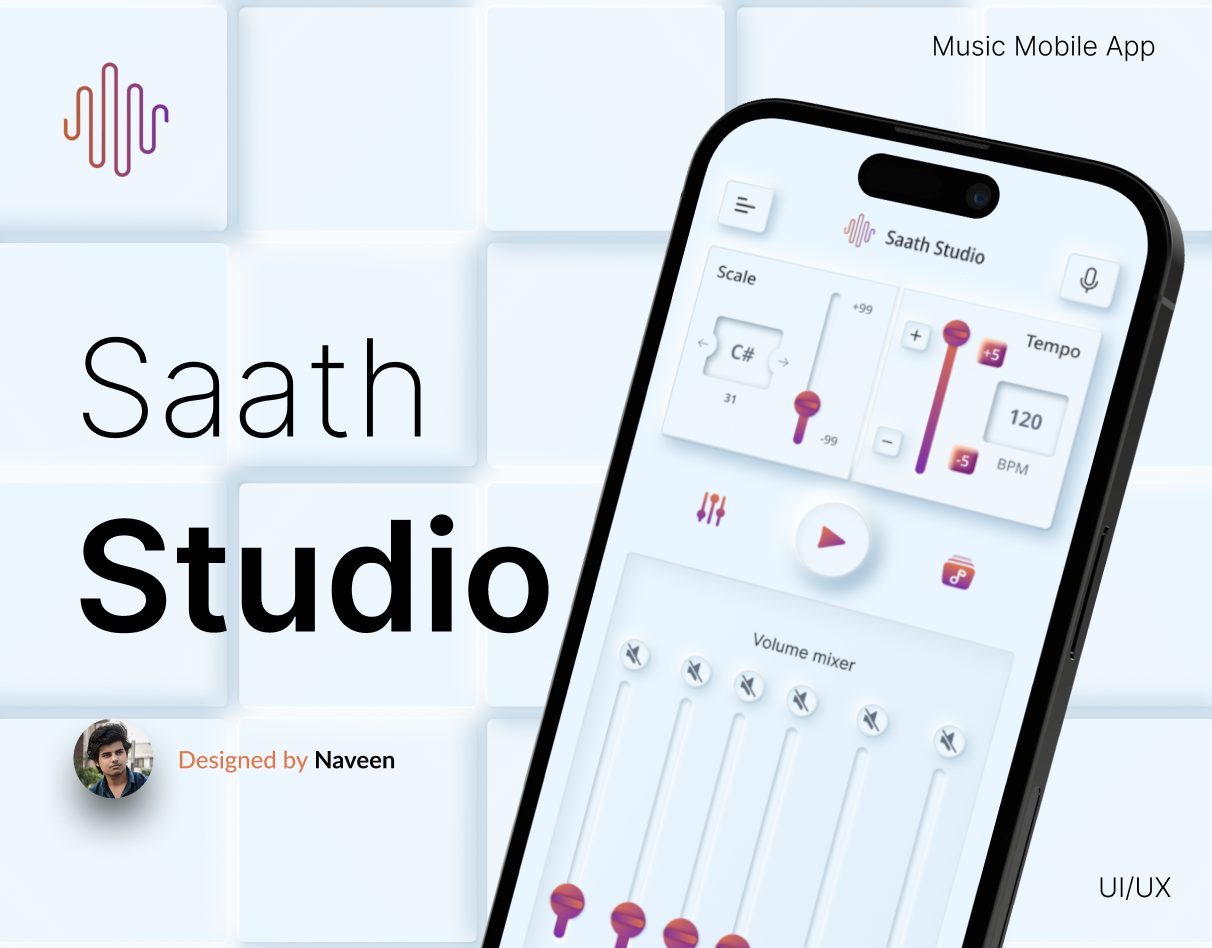 Mobile & Tablet UI for Music App – Saath Studio adobe xd design figma interaction design mobile app music app neumorphism product design prototype typography ui uidesign user interface ux vector wireframe