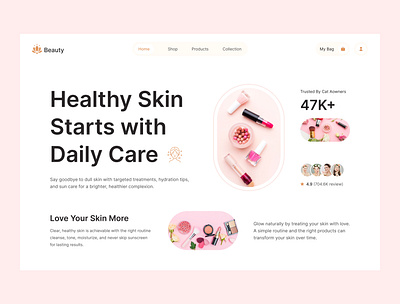 Skin Care Products landing Page beauty website branding design designer figma design graphic design hero section illustration landing page product landing page skin care products trendy design ui ui ux web designer website website designer