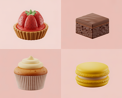 Stylized 3D Dessert Collection with Soft Realism 3d render ai art ai illustration floating object composition food icons graphic design illustration midjourney art minimalist food illustration packaging mockup pastel aesthetic semi realistic food stylized 3d art
