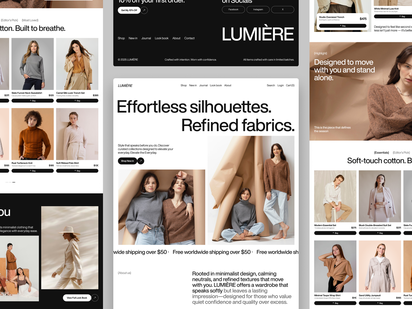 LUMIÈRE — Minimalist E-commerce Landing Page animation clean design clothing clothing brand design e commerce fashion fashion clothing fashion e commerce figma landing page look book minimal minimalist fashion style ui ui design uiux user interface web design