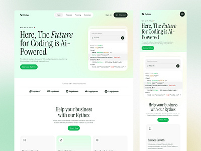 Rythex - AI Code generator app design chat bot code code web coding coding landing page coding website design graphic design landing page mobile app product design ui ui design visual design web ai code web ui zayma