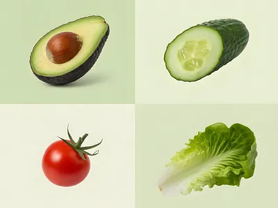 Realistic 3D Render – Fresh Salad Ingredients in Grid Layout 3d 3d design 3d food render branding digital food photography editorial food render healthy ingredients illustration midjourney art modern food branding realistic vegetables wellness illustration