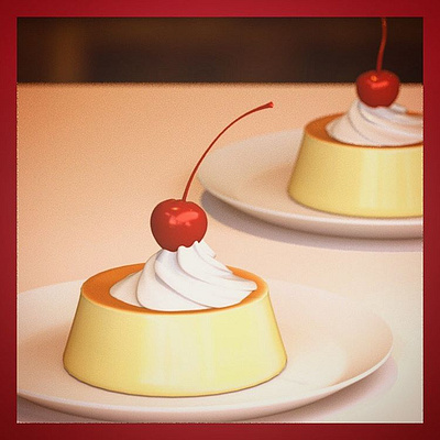 Retro cherry pudding 3D model & render 3d