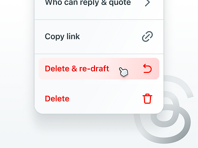 Threads Delete & Re-Draft Feature Concept action app b2c concept delete design feature gradient mastodon menu social threads ui ux web web app
