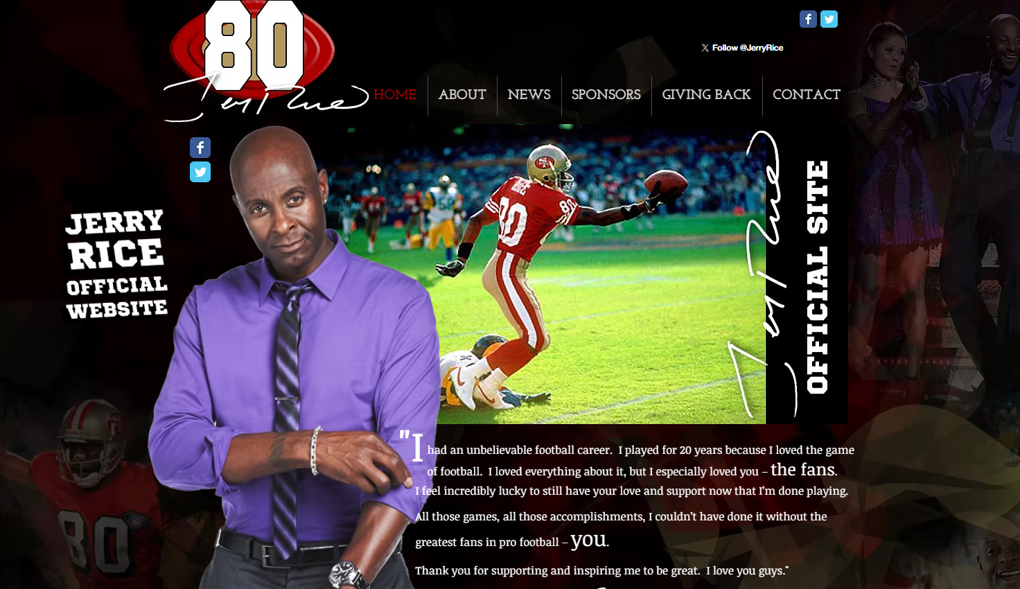 Jerry Rice official website design — NFL Hall of Famer personal brand