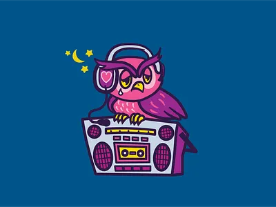 Love Owl Mix boom box branding design illustration logo love love song mascot night owl owl romance vector