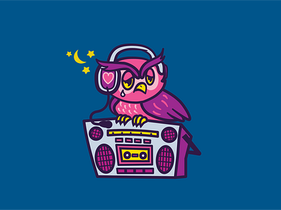Love Owl Mix boom box branding design illustration logo love love song mascot night owl owl romance vector