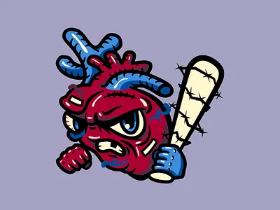 Heartache anatomical heart anatomy baseball bat branding corazon graphic design heart heartache heartbroken human heart illustration logo love mascot milb minor league minor league baseball red and blue vector