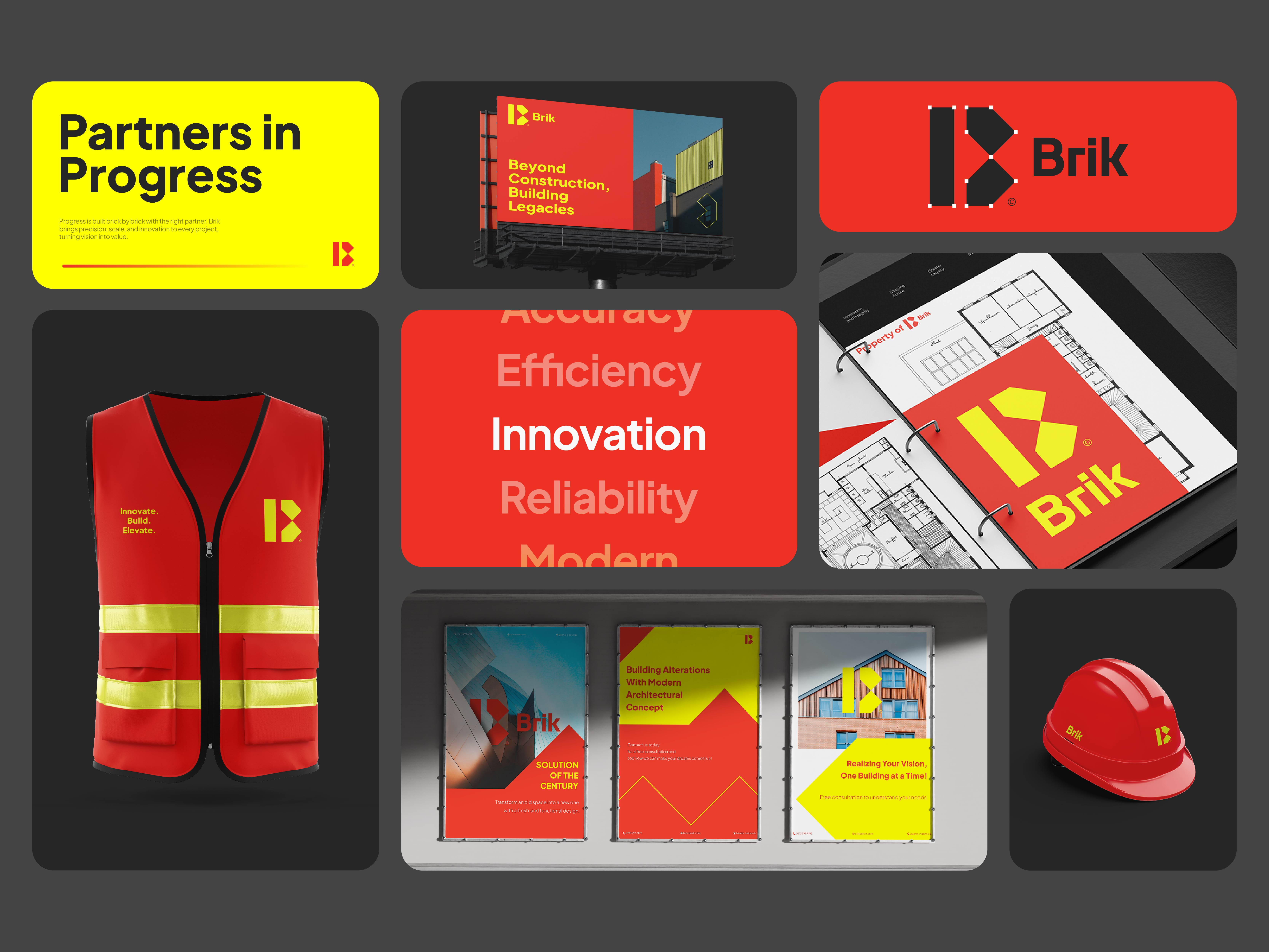 Brik Construction Branding Identity 3d brand brand book brand guidelines brand identity branding company construction construction logo corporate identity design graphic design home house identity illustration industrial design logo mockup real estate logo