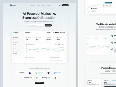 Vertex - AI Marketing Website ai business campaign card ui chart clean dashboard integrations landing page leads marketing modern payment saas sales technology ui ux website workflow