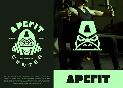 Apefit Center - Mascot Fitness Gym Logo Branding animal app brand identity branding bravo crossfit custom fitness gorilla gym health icon logo mark sport vector website wellness wordmark
