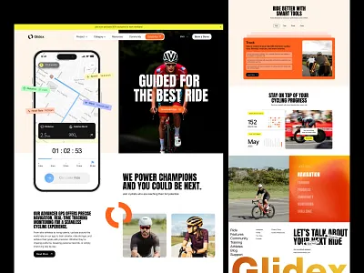Glidex - Bike Sport Trakcer App application bike branding community design elementor events framer landing mobile navigation page sport tracker ui webflow website wordpress