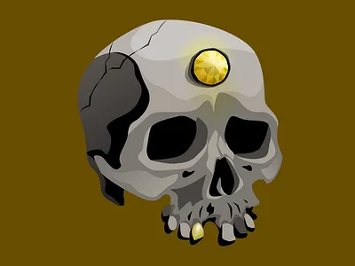Socketed Topaz Chipped Skull 2d assets chipped skull dark fantasy enchanted item fantasy art game design game ui gold tooth icon design magic gem prop design rpg skull illustration socketed item topaz gem vector illustration