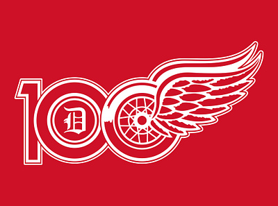 Detroit Red Wings 100th Anniversary 100 brand branding design detroit graphic design hockey identity illustration logo nhl red wings sports ui visual