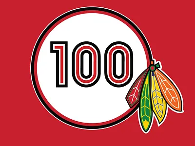 Chicago Blackhawks 100th Anniversary (Secondary, v2) 100 blackhawks brand branding chicago design graphic design hockey identity illustration logo nhl sport ui visual