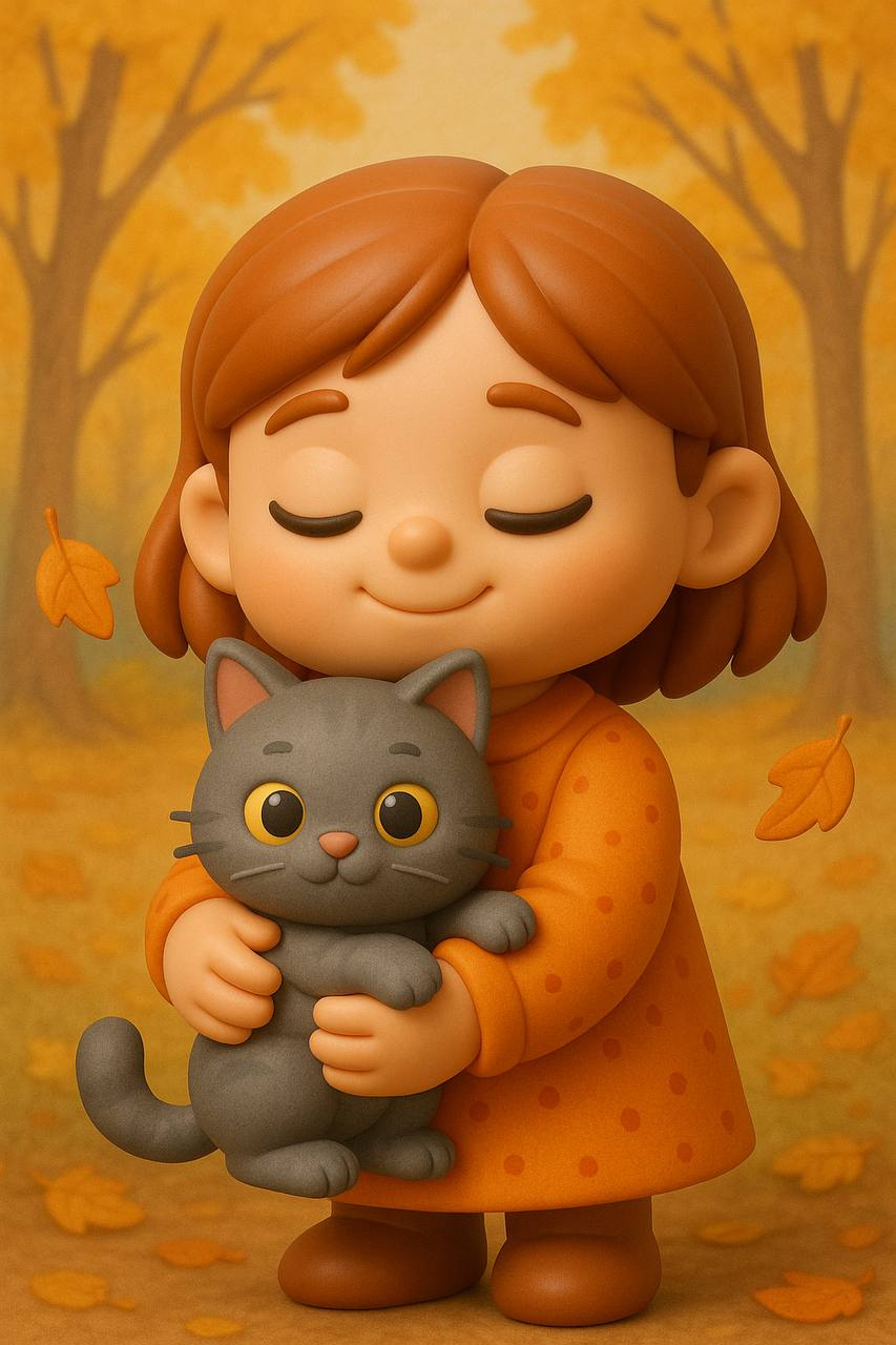 Autumn Girl With Her Cute kitten 3d book cover children art graphic design illustration illustrator
