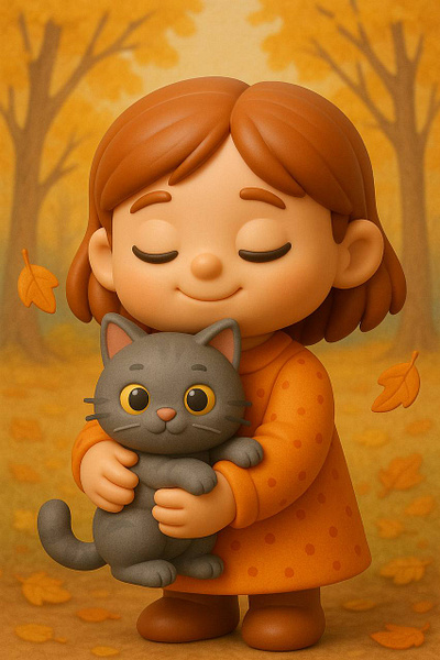 Autumn Girl With Her Cute kitten 3d book cover children art graphic design illustration illustrator
