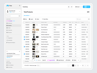 CRM Sales Dashboard - Inventory Page business tools clean dashboard crm dashboard dashboard ecommerce crm inventory management inventory software modern ui product catalog product management sales dashboard stock control stock management supply chain table uidesign uiux uxdesign warehouse website