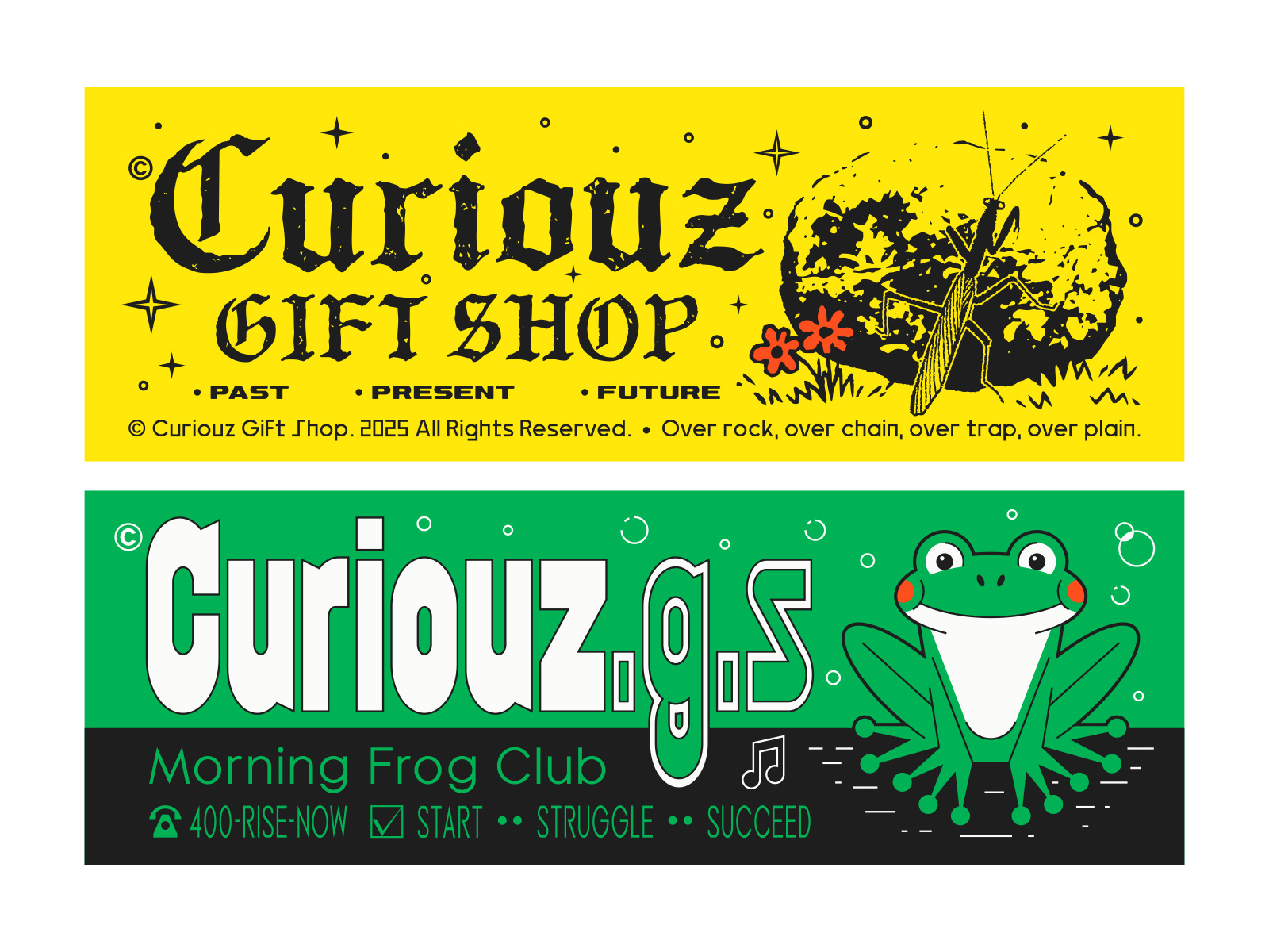 Stickers curiouz frog graphic design illustration logo mantis typeface typography