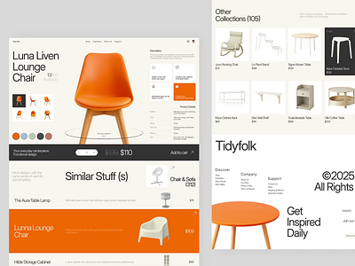 Tidyfolk : Home Furniture - Website Product Page animation clean decoration furniture graphic design home inner page interaction design landing page minimal motion graphics product detail product page prototype showcase ui web web design website website design