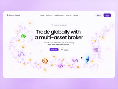Alchemy Markets - Landing page banking broker platform crypto trading defi landing defi website financial fintech fintech platform fintech website design ico landing page payment system polkadot revolut saas startup token trading trading website website