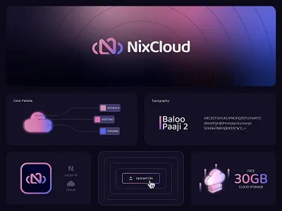 NixCloud Logo & Branding – Cloud Storage, Hosting, Computing app icon branding cloud cloud logo cloud storage computing data drive file sharing futuristic hosting letter n logo design marketing saas software startup storage technology visual identity