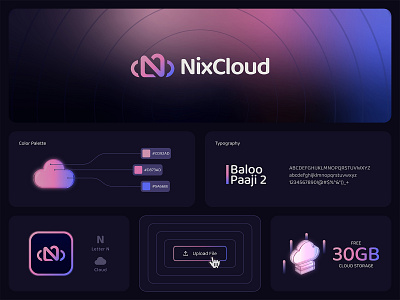 NixCloud Logo & Branding - Cloud Storage, Hosting, Computing app icon branding cloud cloud logo cloud storage computing data drive file sharing futuristic hosting letter n logo design marketing saas software startup storage technology visual identity