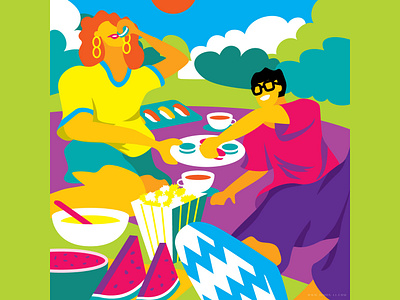Picnic illustration man picnic summer woman